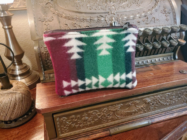 Upcycled Pendleton Wool & Leather Zippered Pouch 1