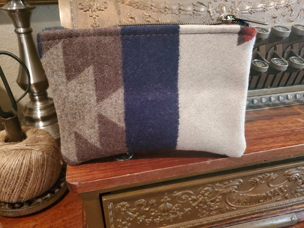 Upcycled Pendleton Wool & Leather Zippered Pouch 2