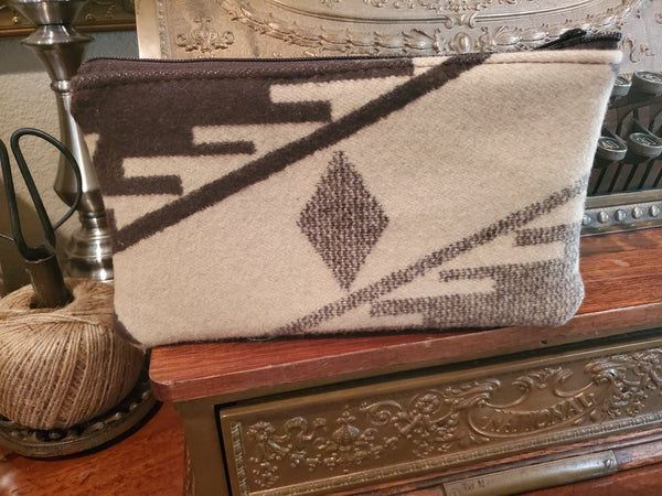 Upcycled Pendleton Wool & Leather Zippered Pouch 3