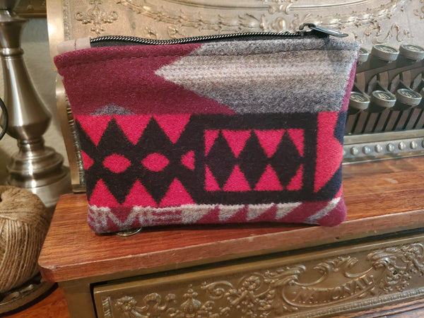 Upcycled Pendleton Wool & Leather Zippered Pouch 4