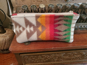 Upcycled Pendleton Wool & Leather Zippered Pouch 7