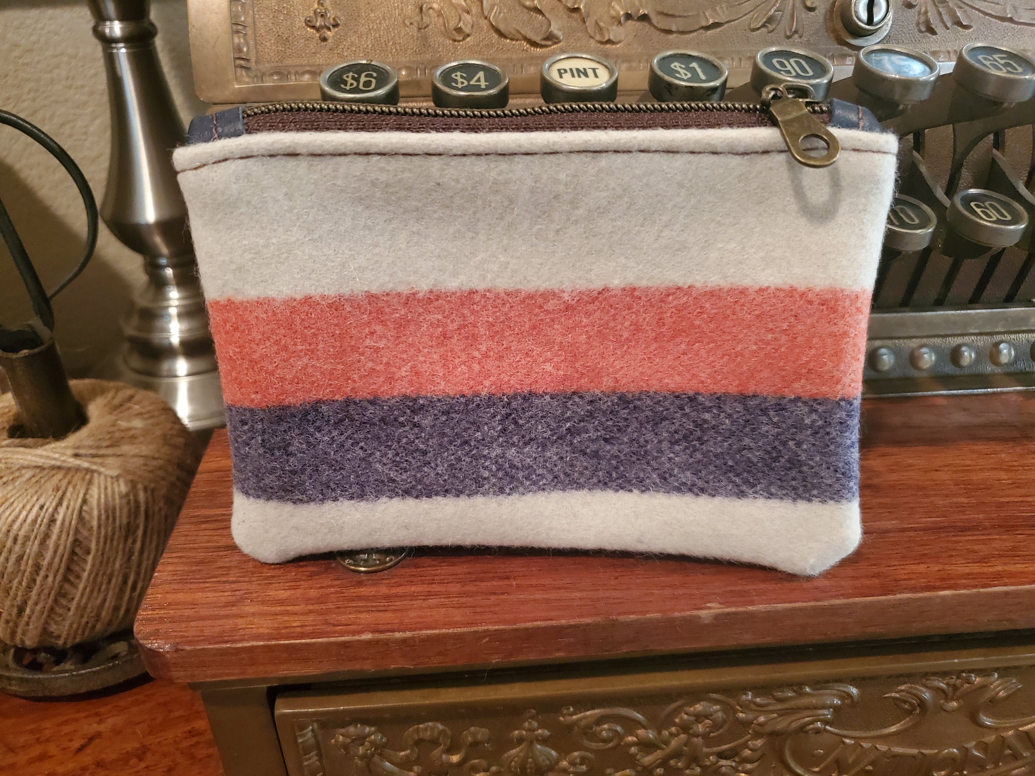 Upcycled Pendleton Wool & Leather Zippered Pouch 11