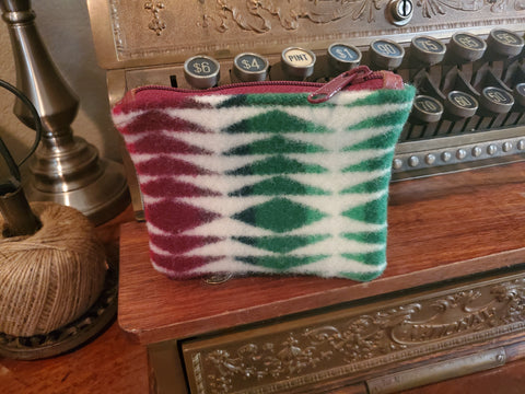 Upcycled Pendleton Wool & Leather Zippered Pouch 12