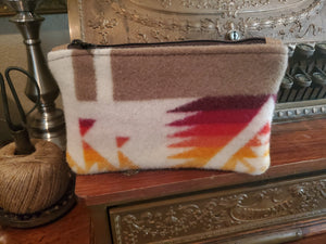 Upcycled Pendleton Wool & Leather Zippered Pouch 14