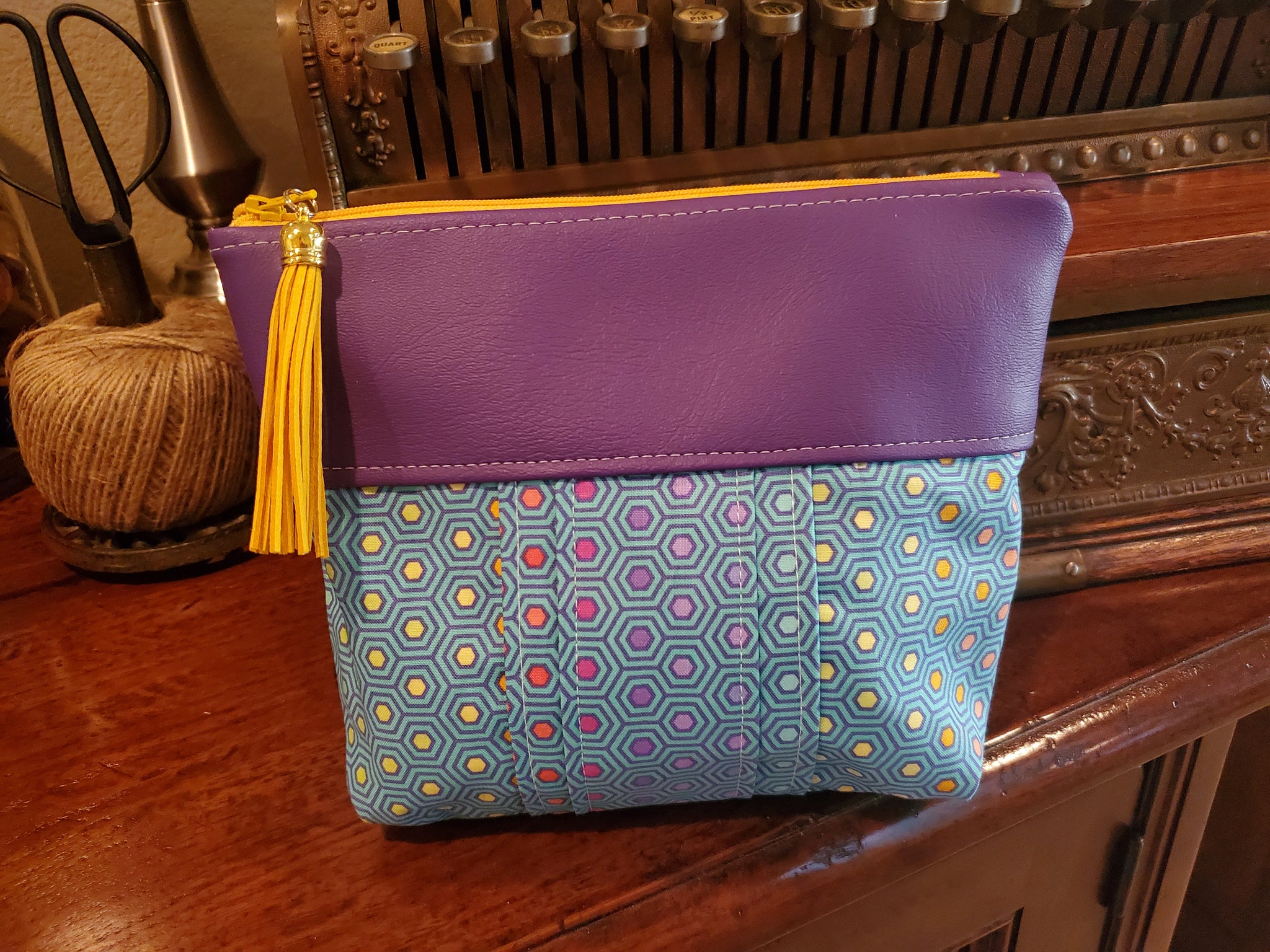 Purple Vinyl & Modern Fabric - Zippered Pouch