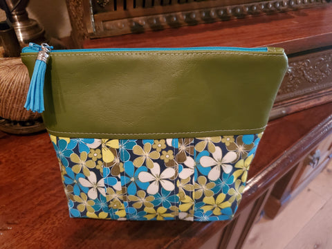 Vinyl & Floral Fabric - Zippered Pouch