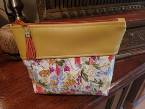 Vinyl & Floral Fabric - Zippered Pouch